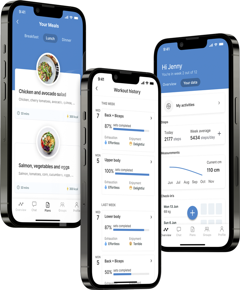A mockup of the coaching app showcasing the features.